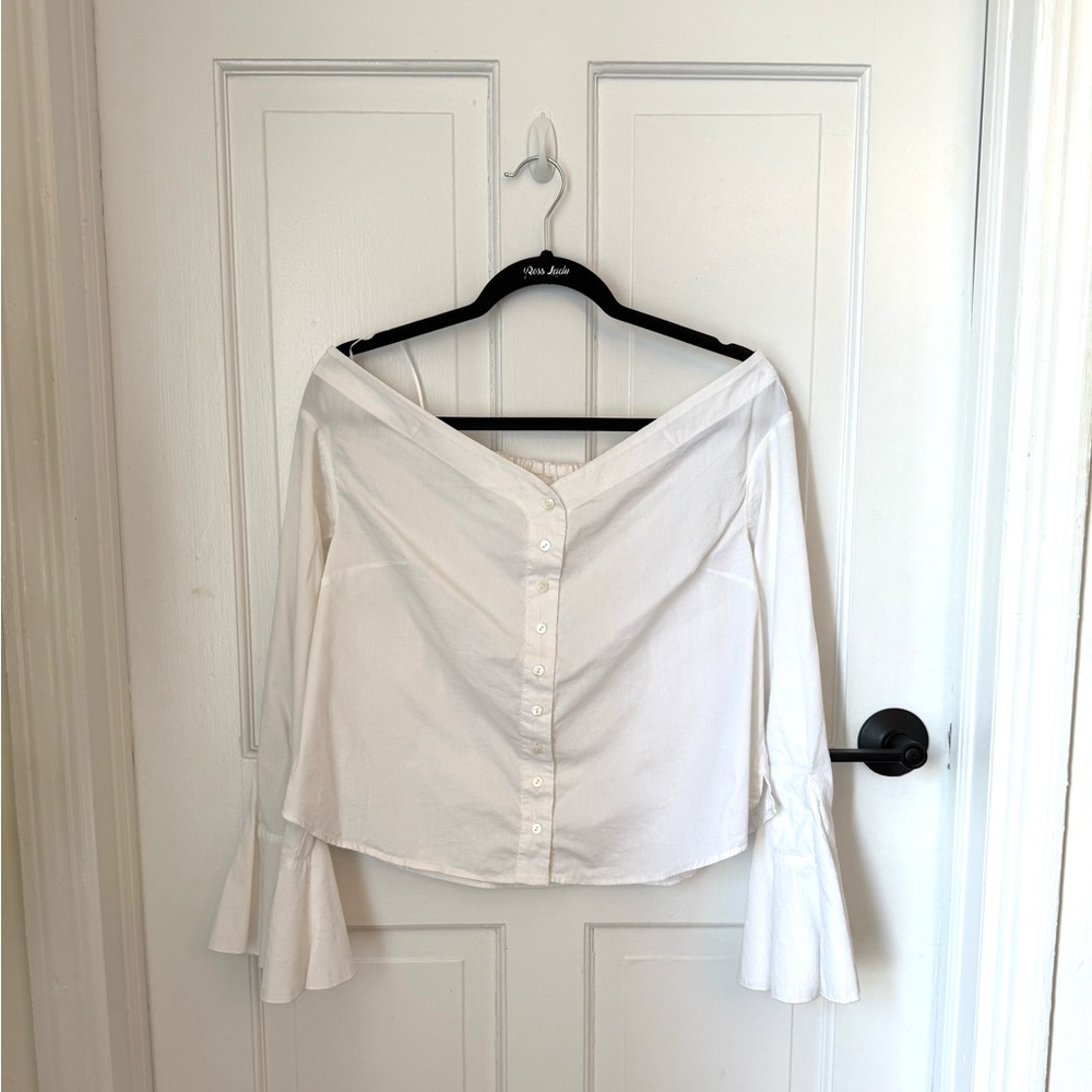 Free People White Off-Shoulder Bell Sleeve Blouse